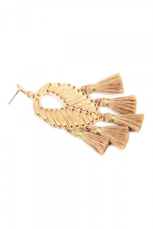 Beige Leaf Tassel Earrings