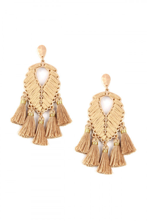 Beige Leaf Tassel Earrings