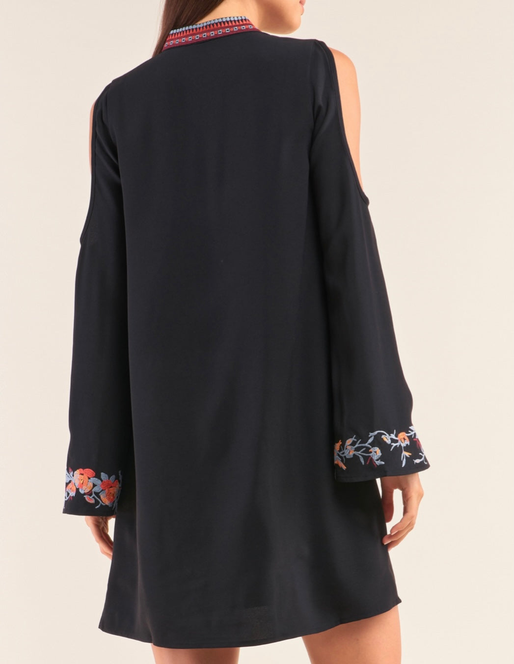 Black Embroidery Flower Loose Fit Dress