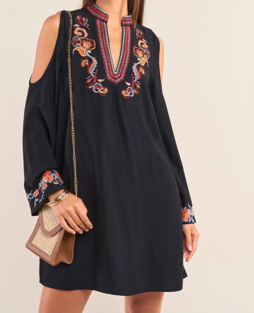 Black Embroidery Flower Loose Fit Dress