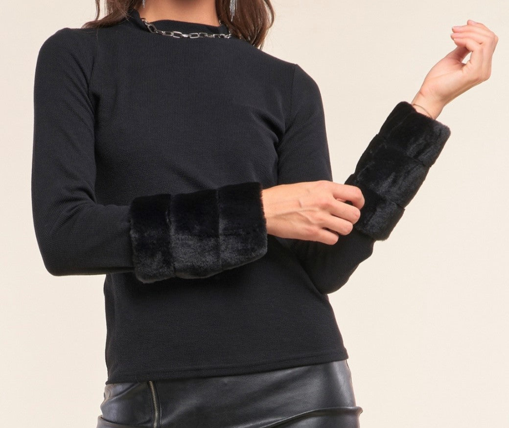 Black Buff Sleeve Turtleneck Sweater