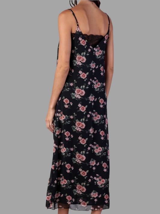 Black Flower Print Maxi Dress