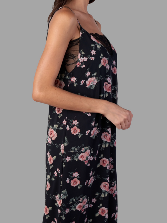Black Flower Print Maxi Dress