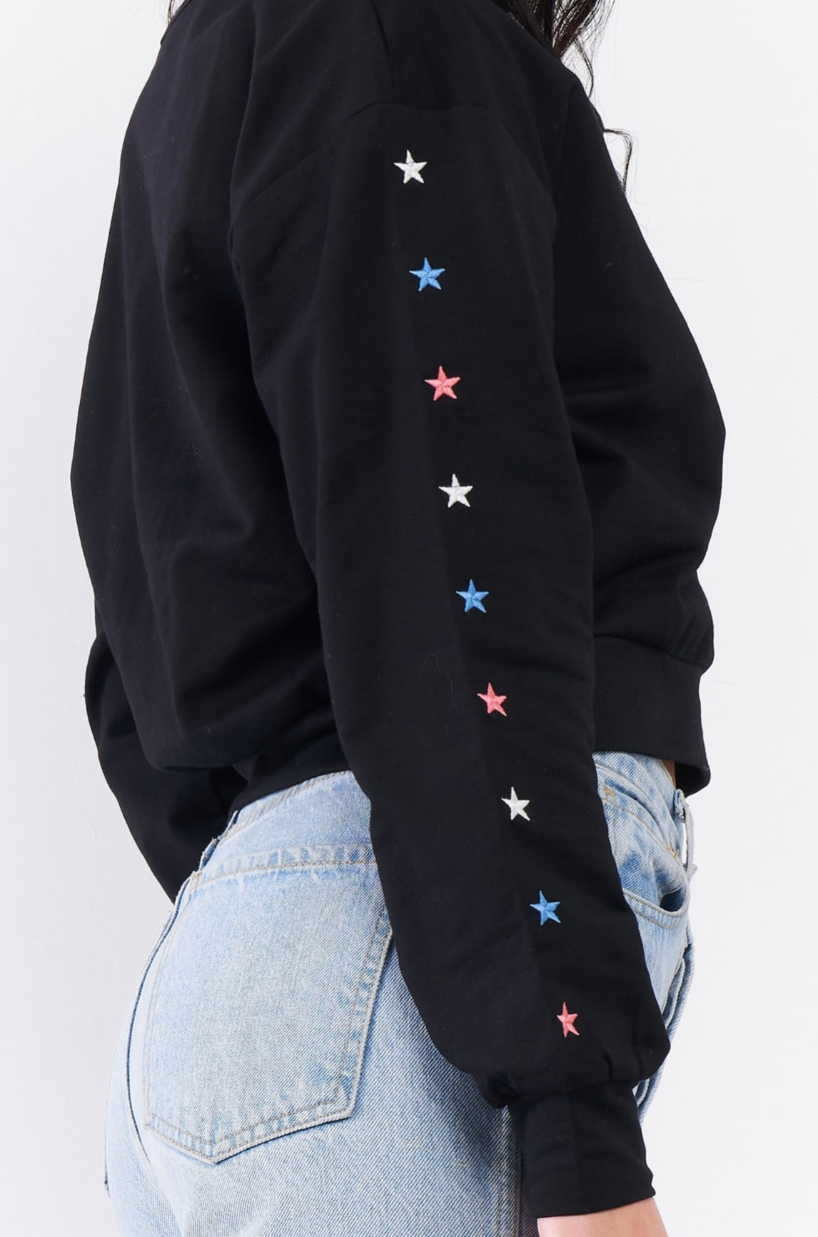 Black Star Long Sleeve Crop Sweatshirt