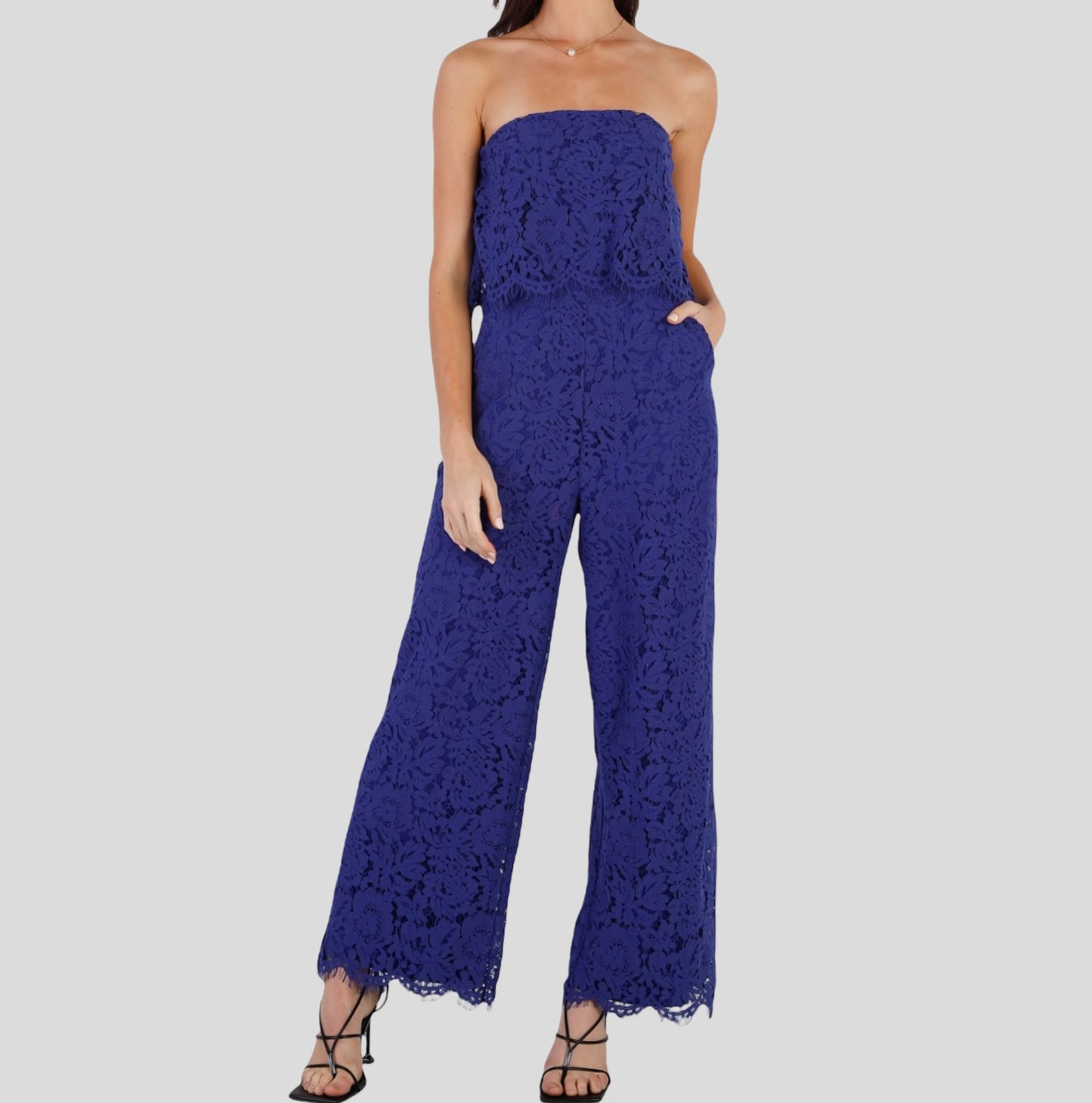 Blue Lace Strapless Jumpsuit