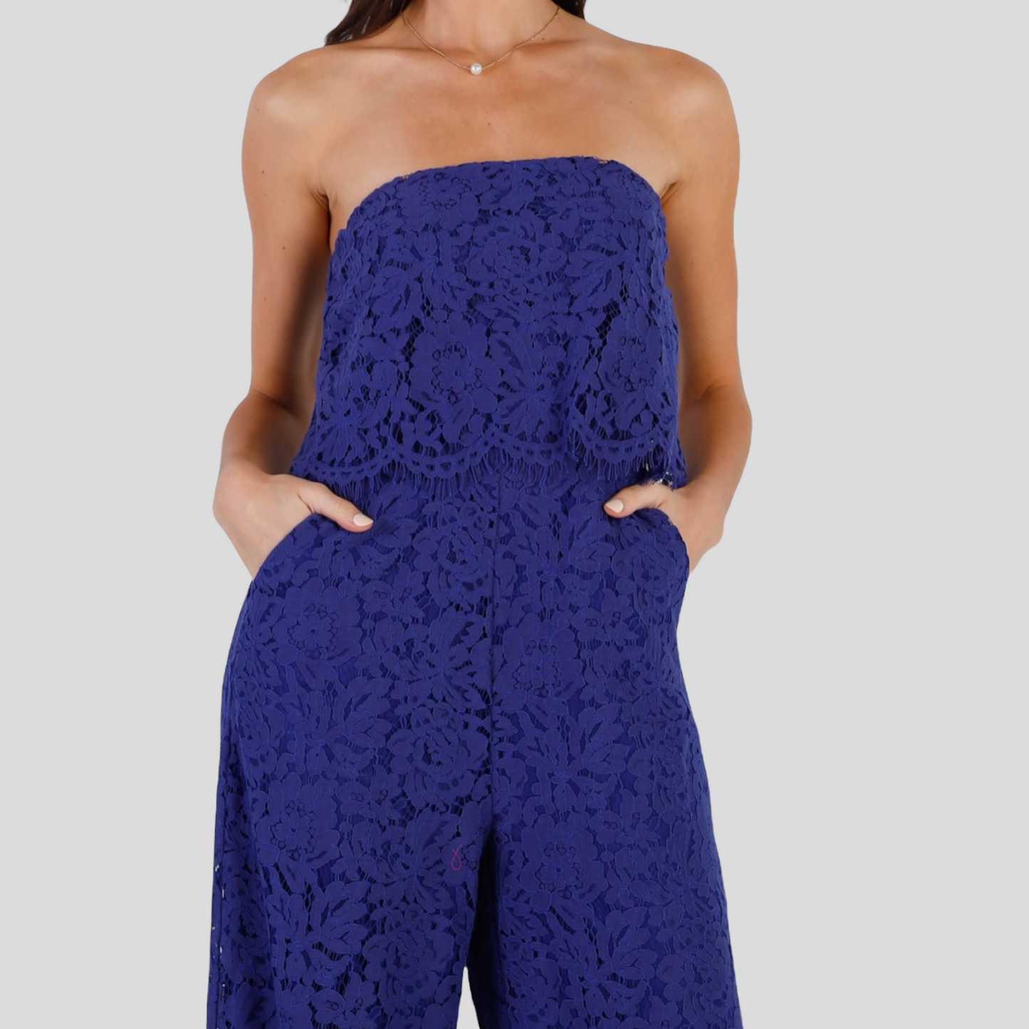 Blue Lace Strapless Jumpsuit