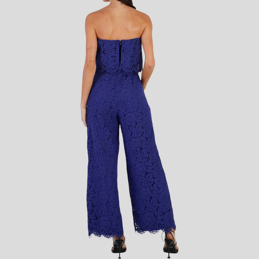 Blue Lace Strapless Jumpsuit