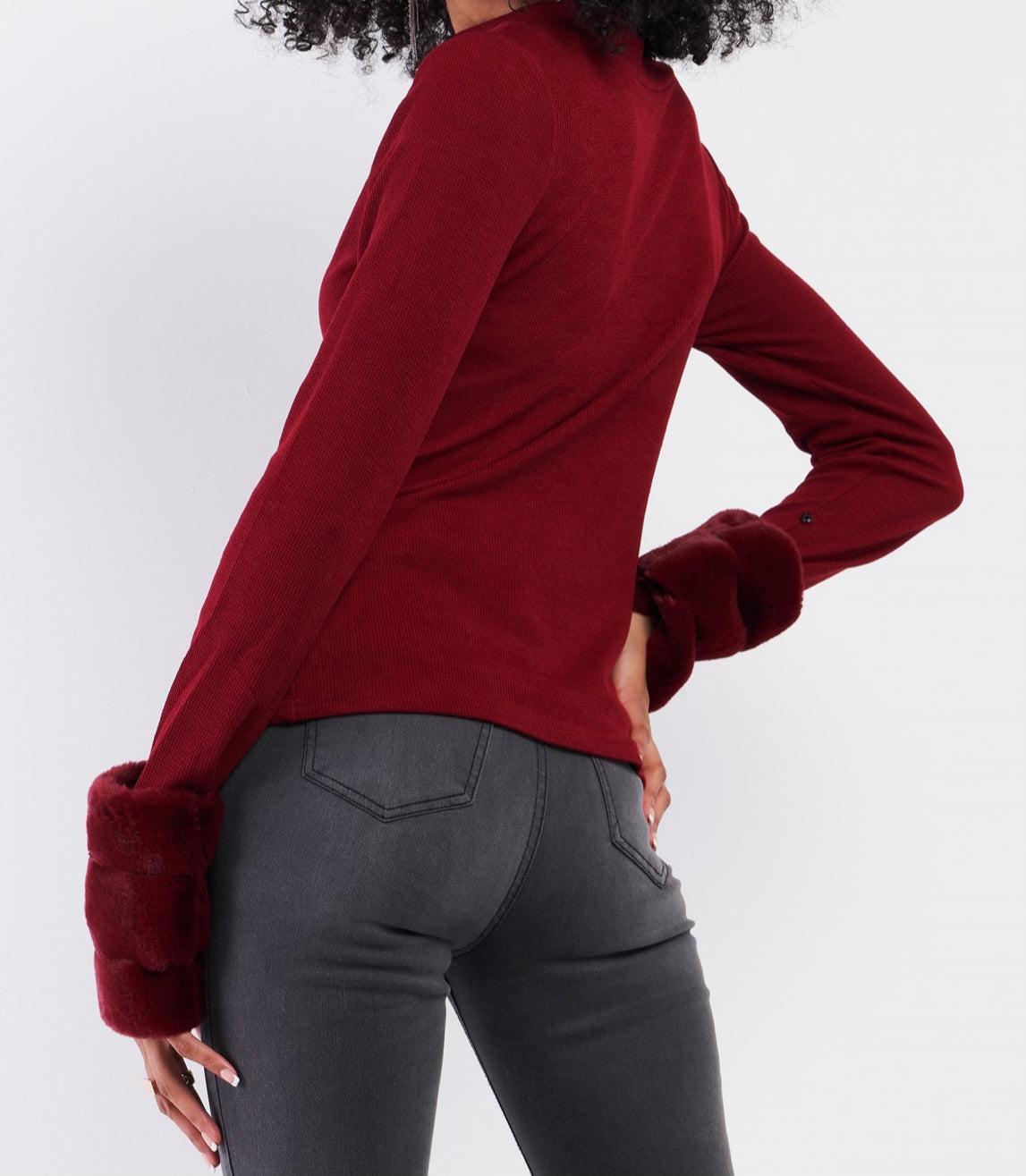 Burgundy Buff Sleeve Turtleneck Sweater