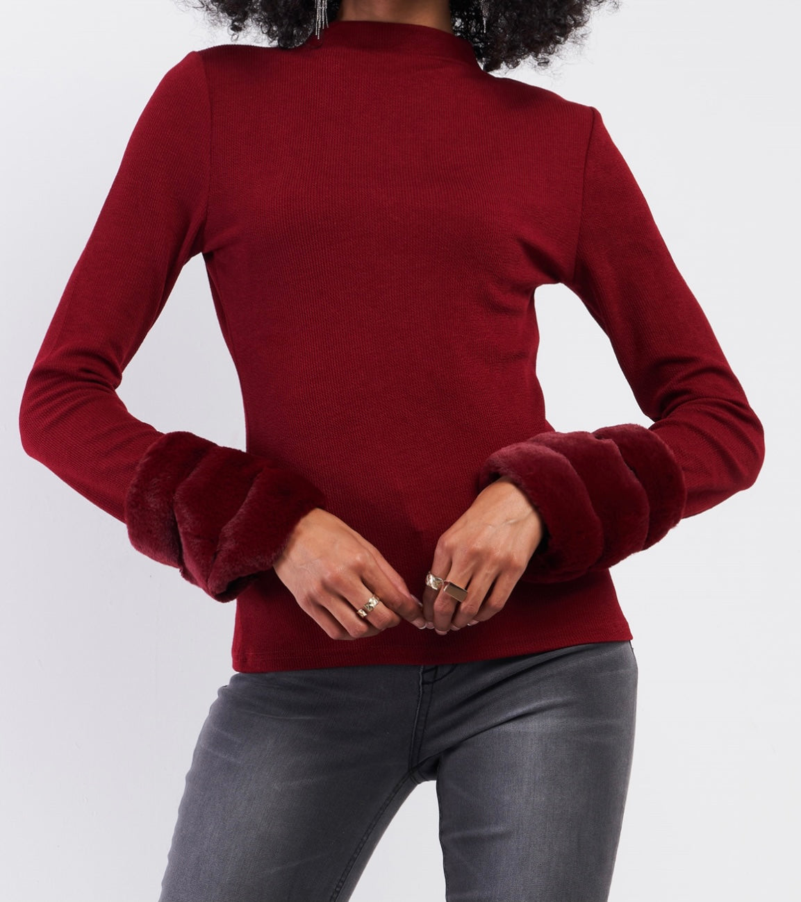 Burgundy Buff Sleeve Turtleneck Sweater