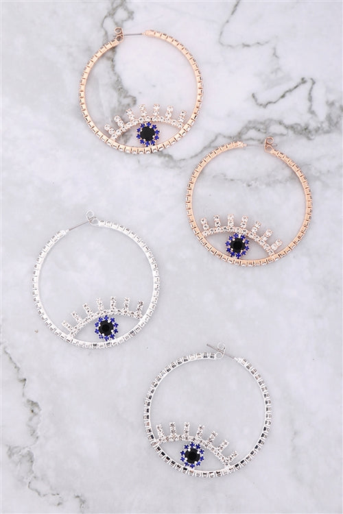 Eye Hoop Rhinestone Earrings