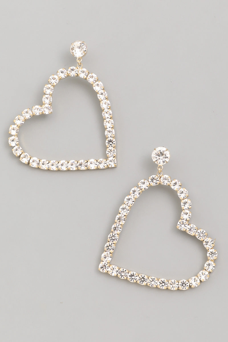 Gold Heart Rhinestone Earrings