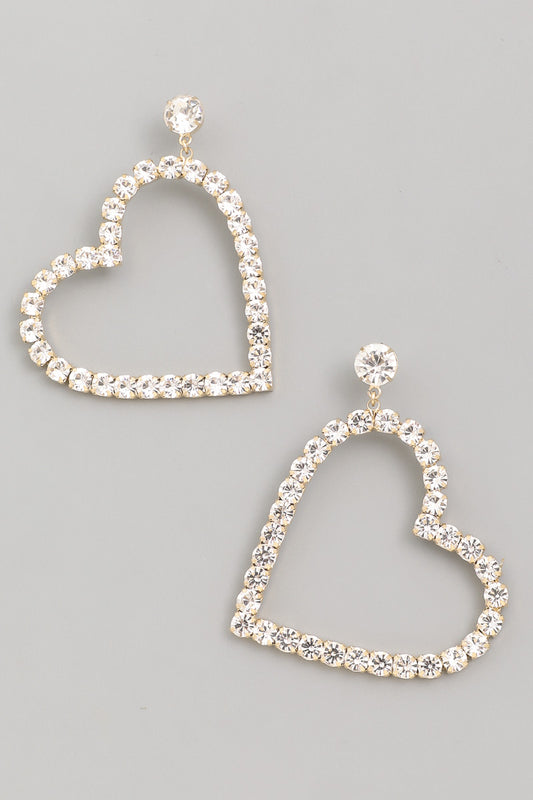 Gold Heart Rhinestone Earrings