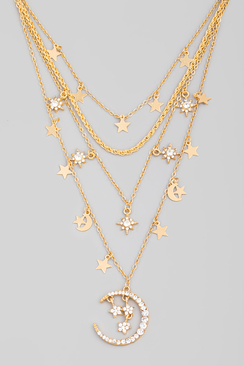 Multi Chain Moon And Stars Necklace