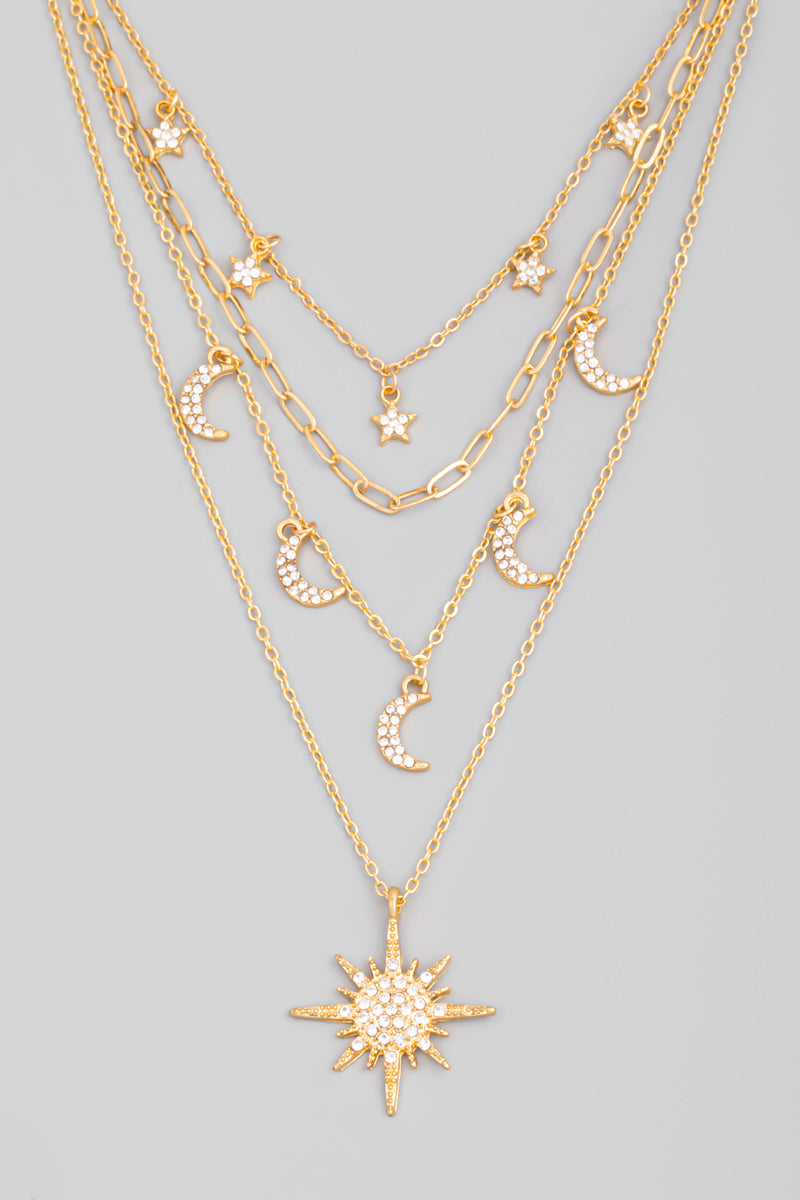 Multi Chain Sun And Stars Necklace