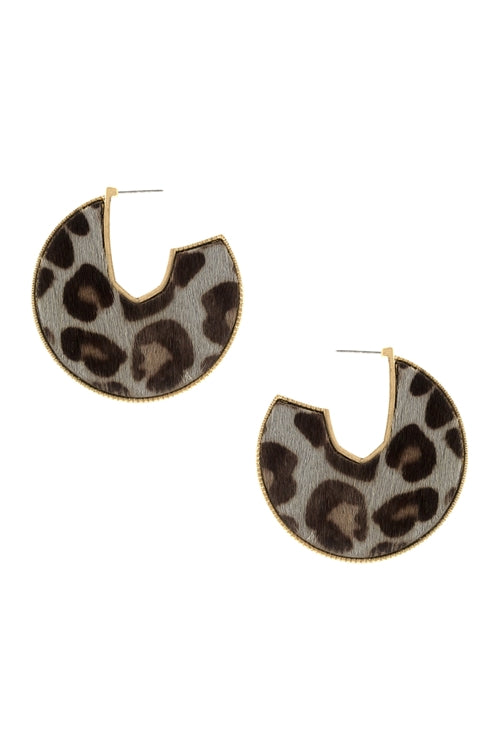 Gray Tiger Print Disc Earrings