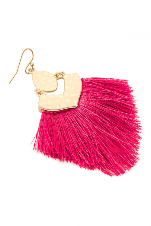 Hot Pink - Peach Tassel Drop Earrings