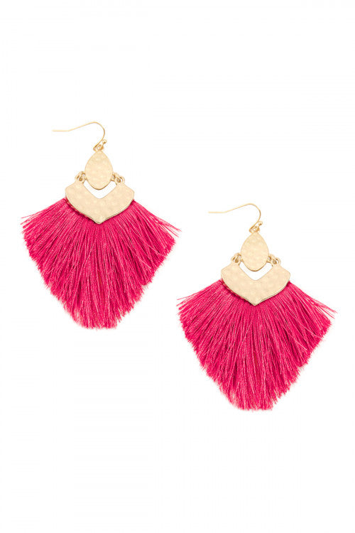 Hot Pink - Peach Tassel Drop Earrings