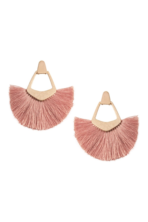 Mauve - Melon Fan Tassel Post Dangle Earrings