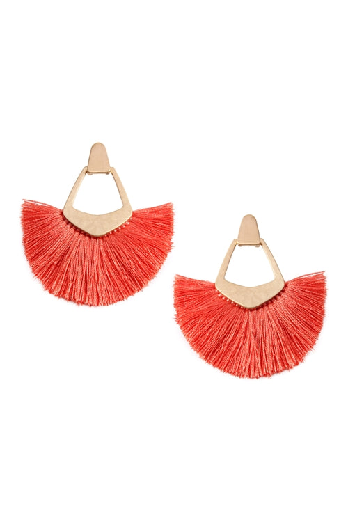 Mauve - Melon Fan Tassel Post Dangle Earrings