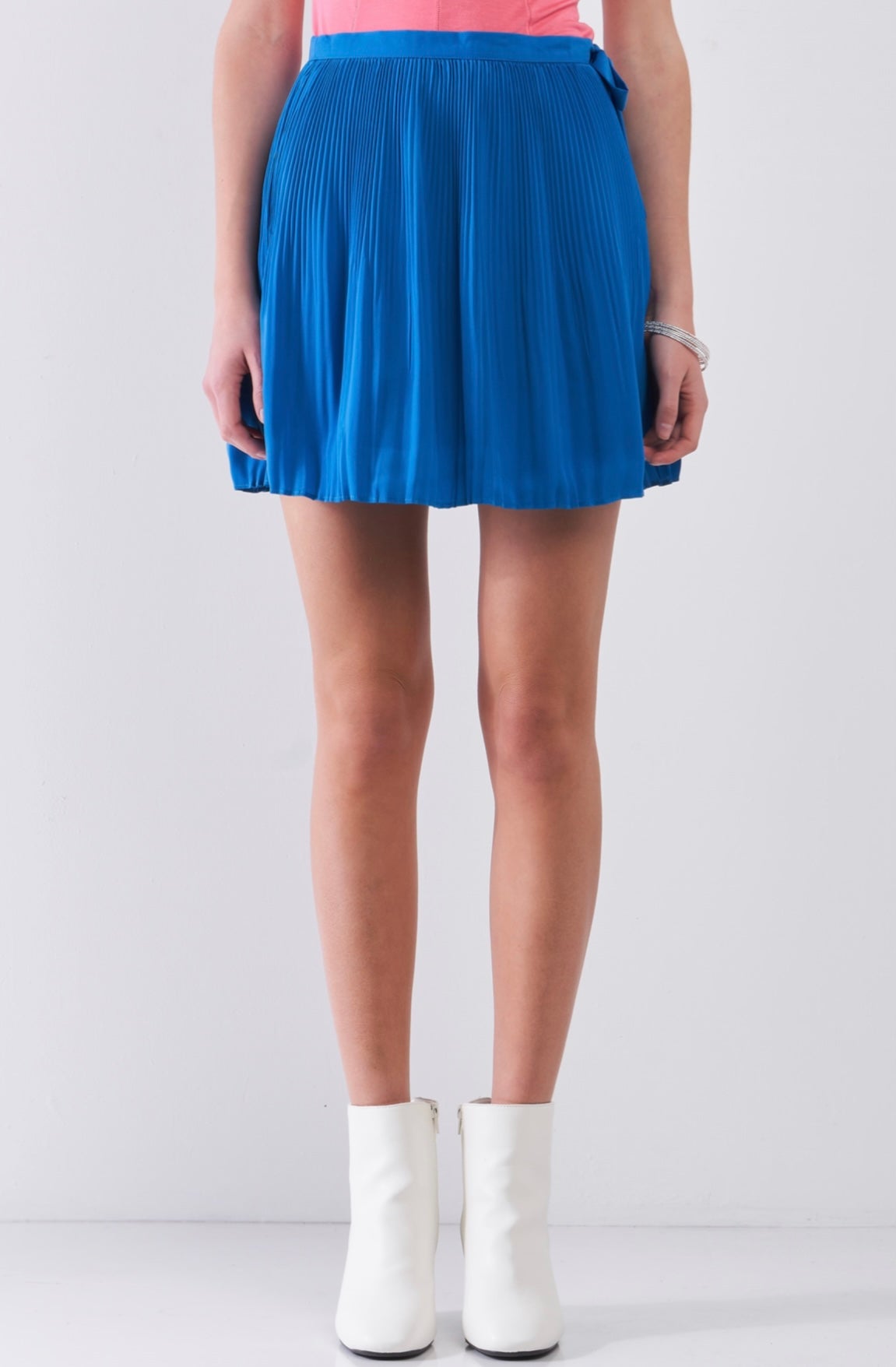 Blue Pleated Bow Skirt