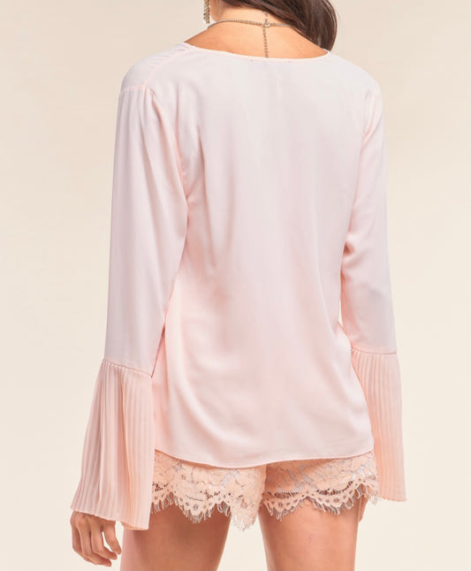 Pink V-Neck Bell Sleeve Top