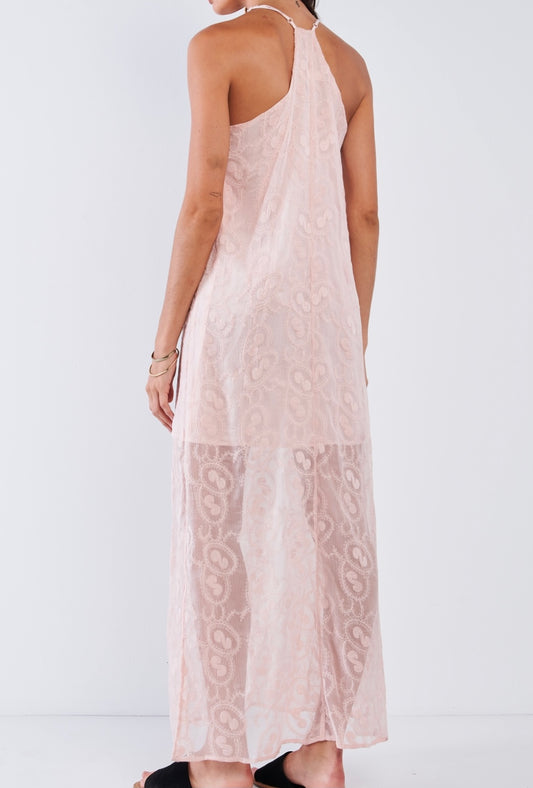 Pink Embroidered Maxi Dress