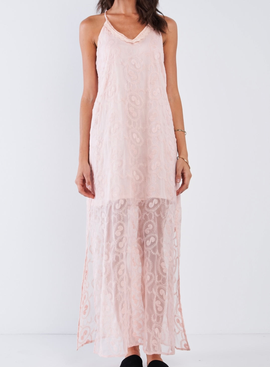 Pink Embroidered Maxi Dress