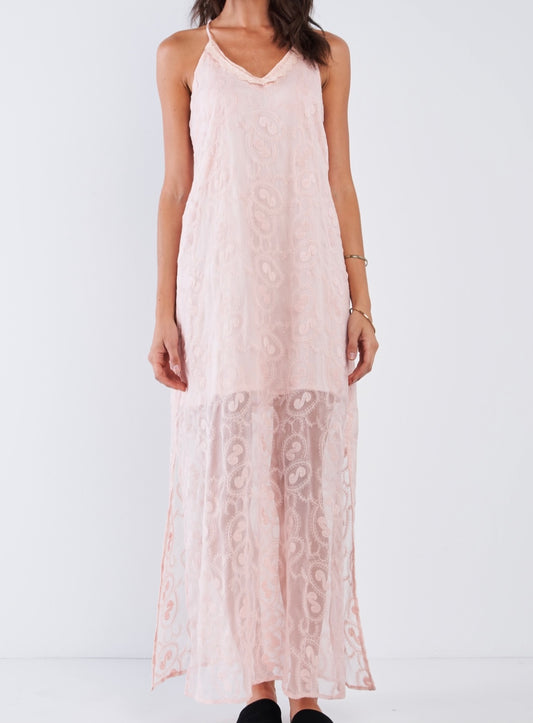 Pink Embroidered Maxi Dress