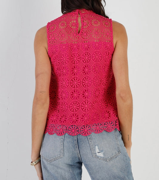 Fuchsia Embroidered Lace Top