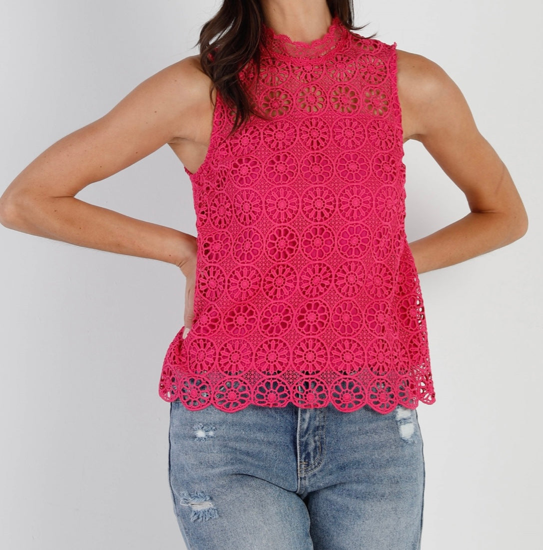 Fuchsia Embroidered Lace Top