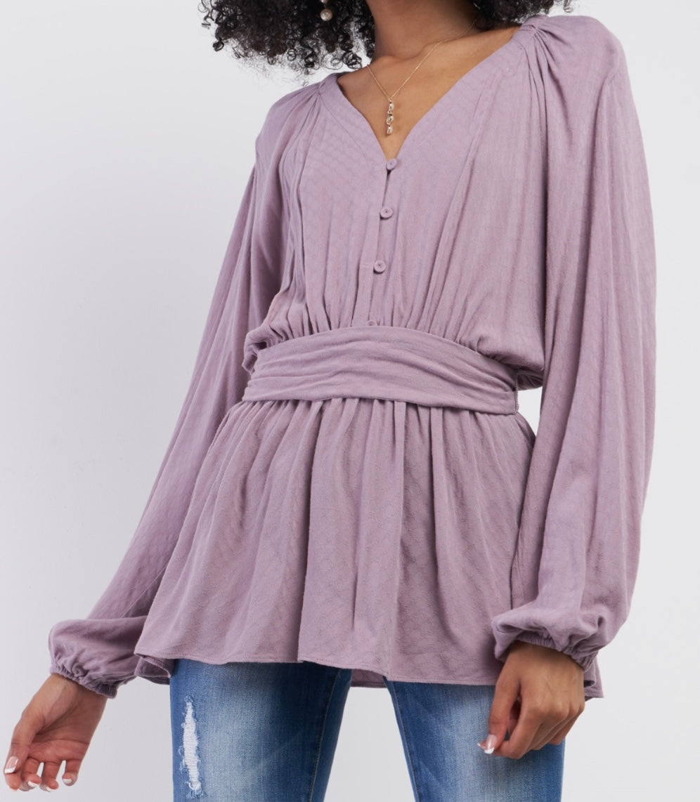 Lilac V-Neck Long Sleeve Top