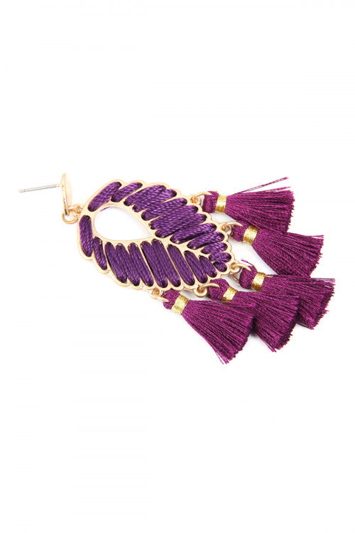 Purple Leaf Tassel Earrings