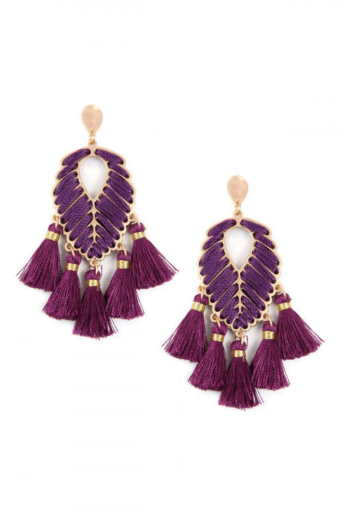 Purple Leaf Tassel Earrings