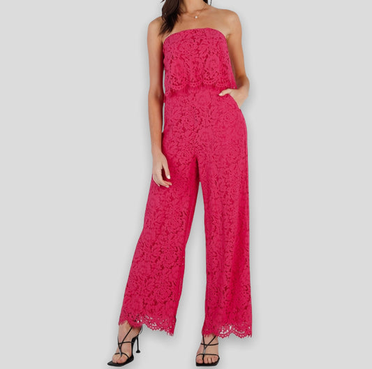 Fuchsia Lace Strapless Jumpsuit