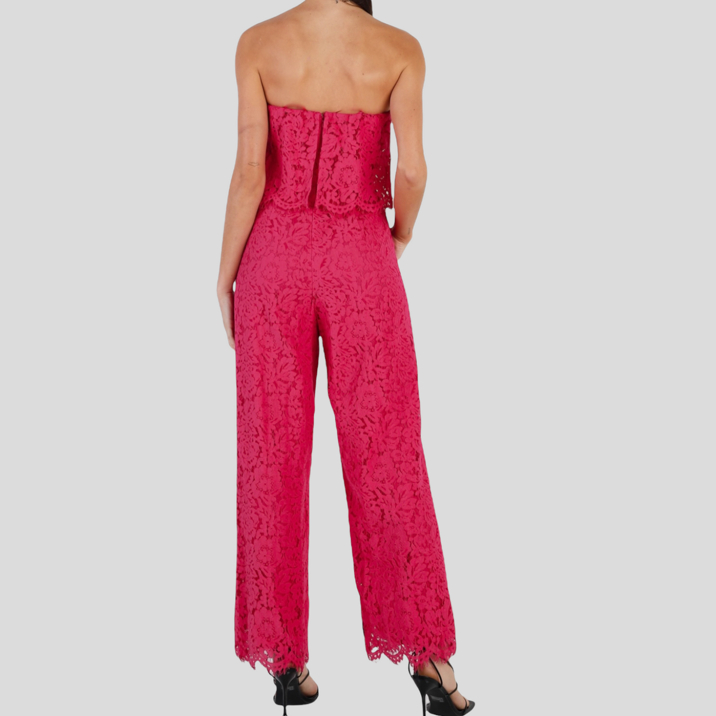 Fuchsia Lace Strapless Jumpsuit