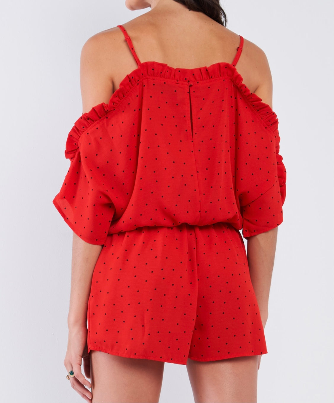 Red Black Dot Print Romper