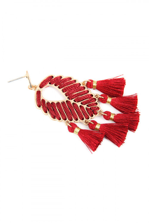 Red Leaf Tassel Earrings