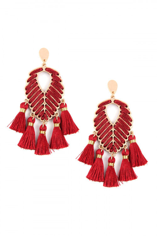 Red Leaf Tassel Earrings