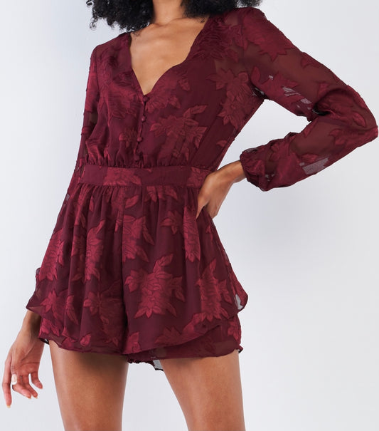 Burgundy Long Sleeve Romper