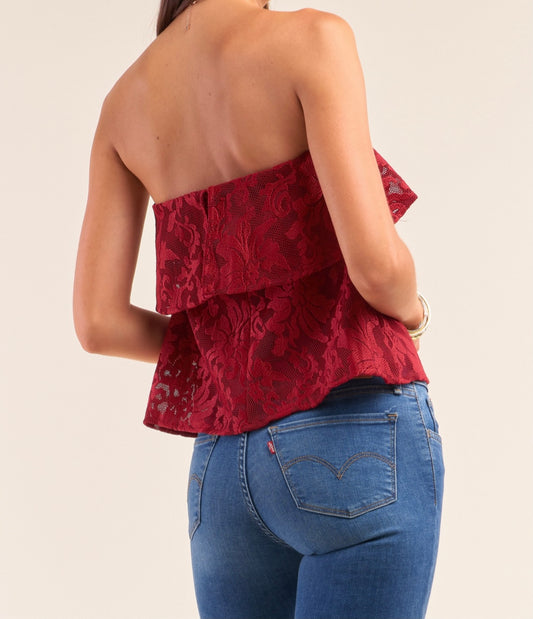 Red Lace Strapless Top