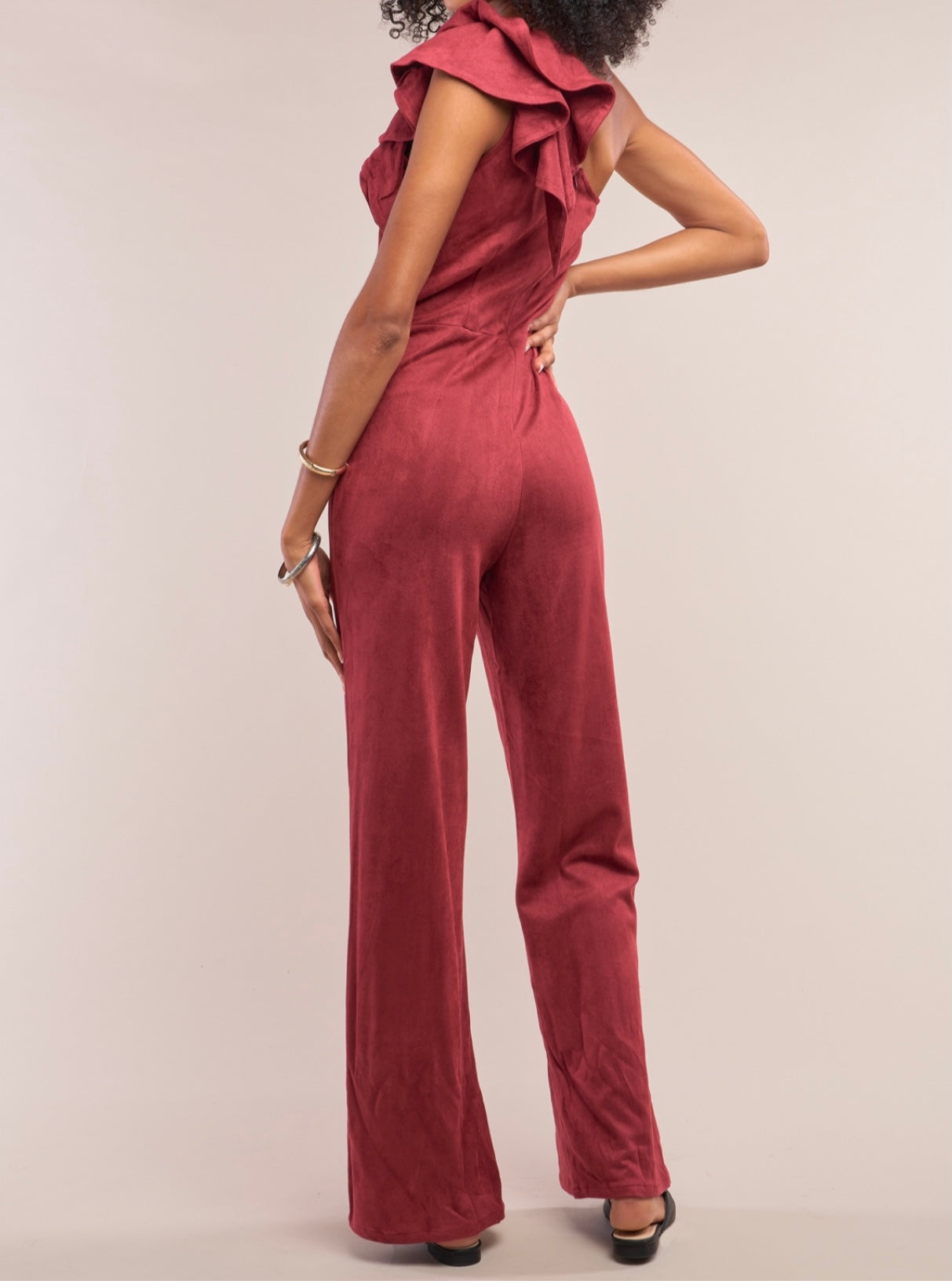 Burgundy Suede Sleeveless Jumpsuit