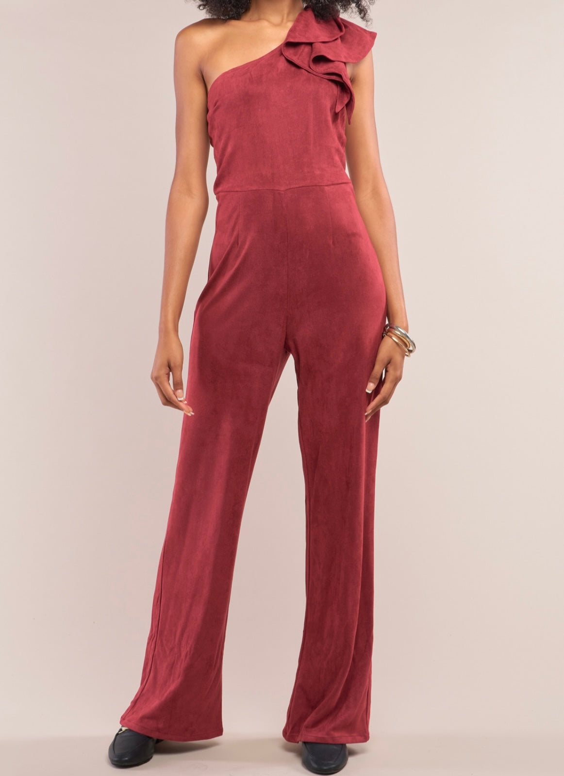 Red store suede jumpsuit