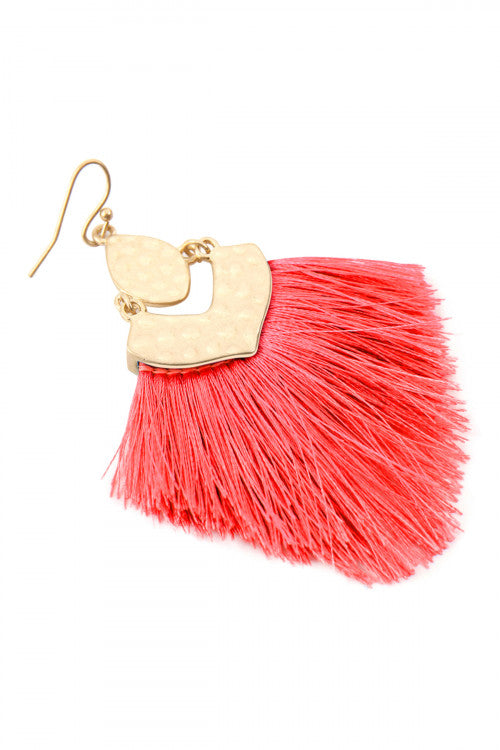 Hot Pink - Peach Tassel Drop Earrings