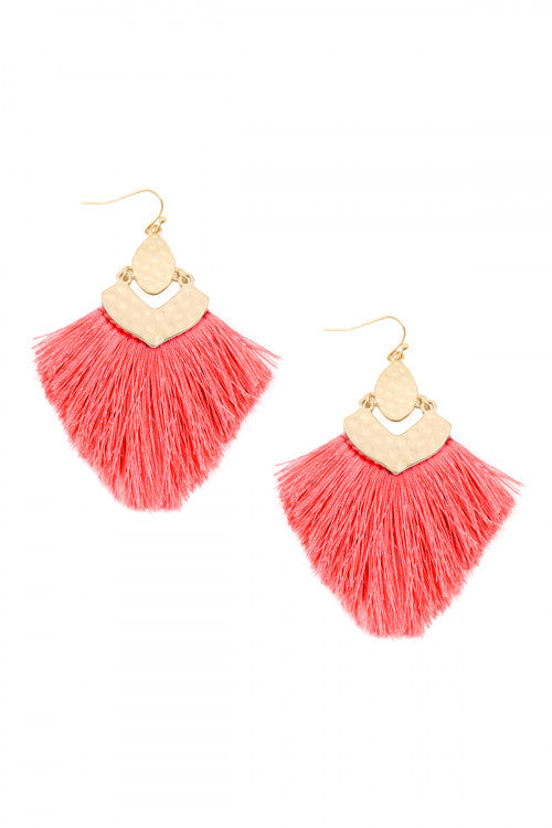 Hot Pink - Peach Tassel Drop Earrings