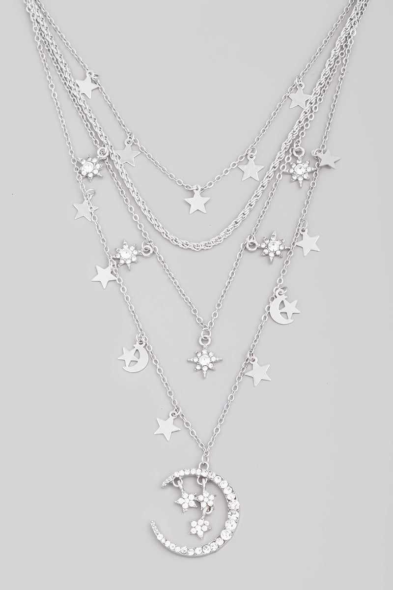 Multi Chain Moon And Stars Necklace