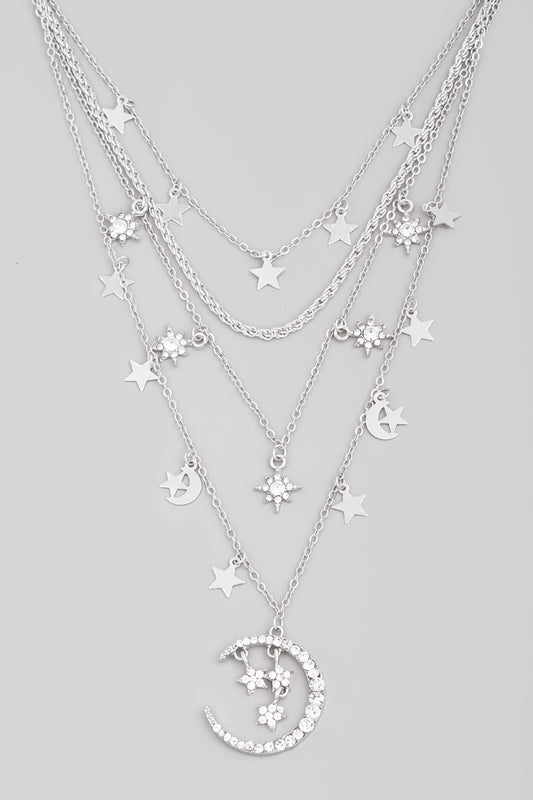 Multi Chain Moon And Stars Necklace