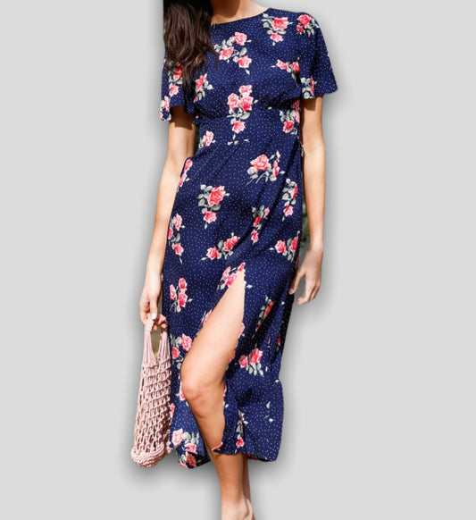 Navy Floral Polka Dot Dress