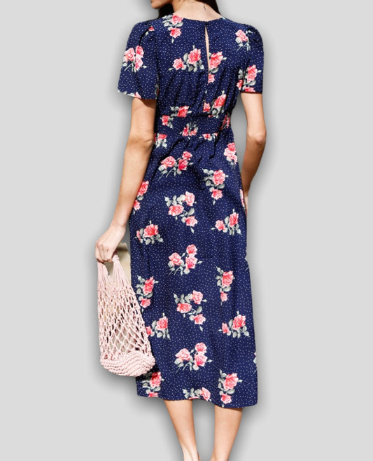 Navy Floral Polka Dot Dress