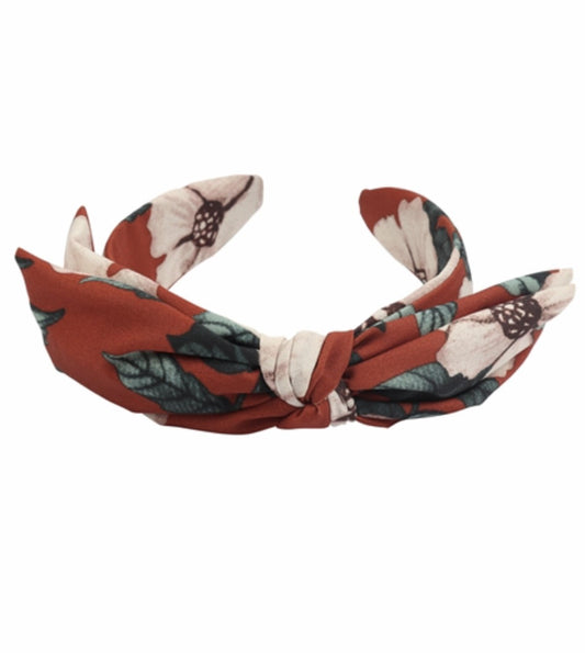 Red Bow Flower Print Headband