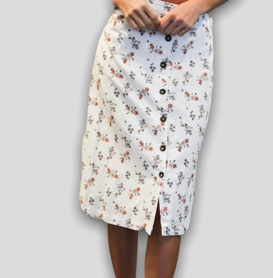 White Floral Print Skirt